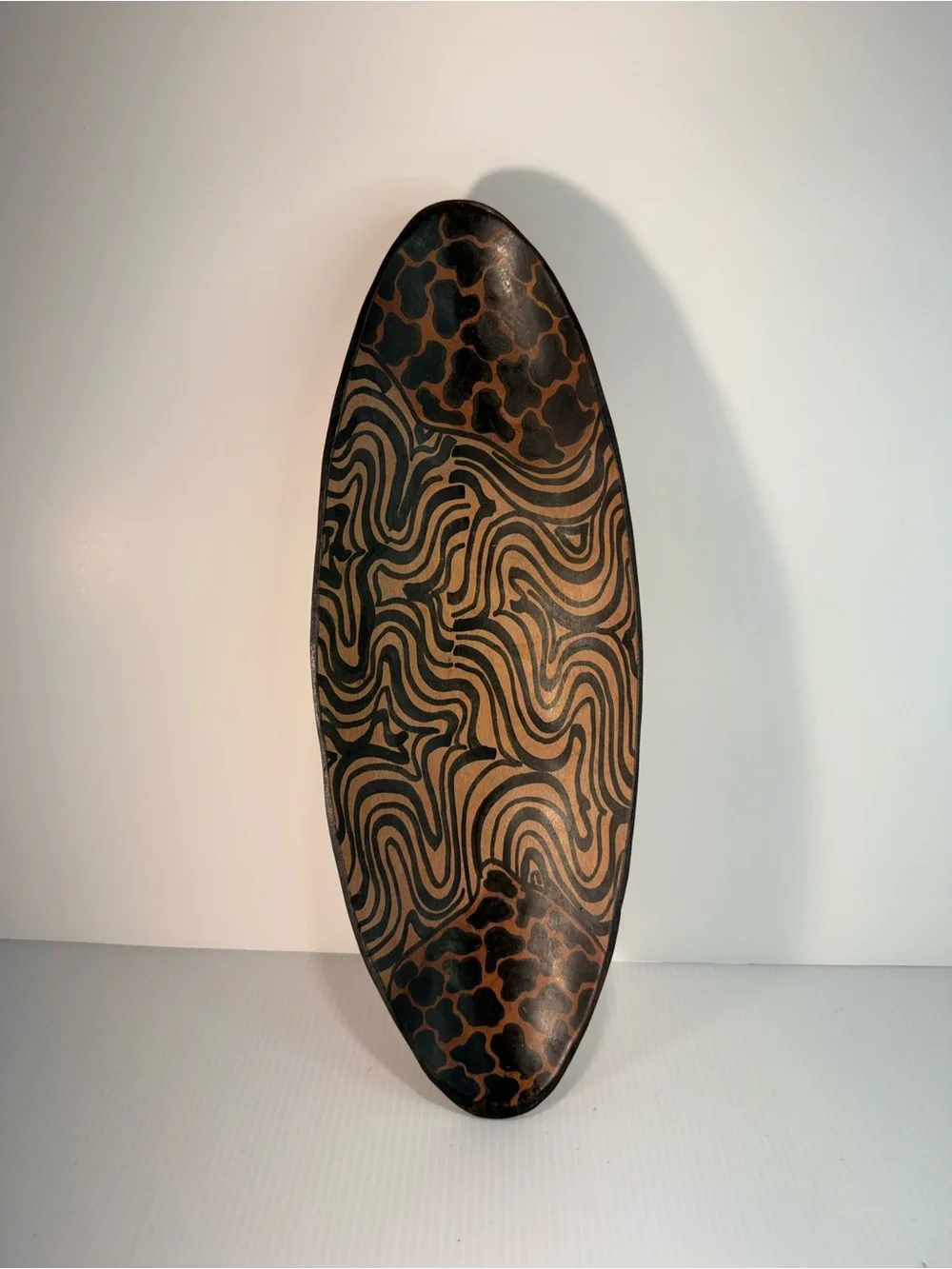 Vintage artisan-crafted African olivewood boat bowl Hand Carved 1950-1970